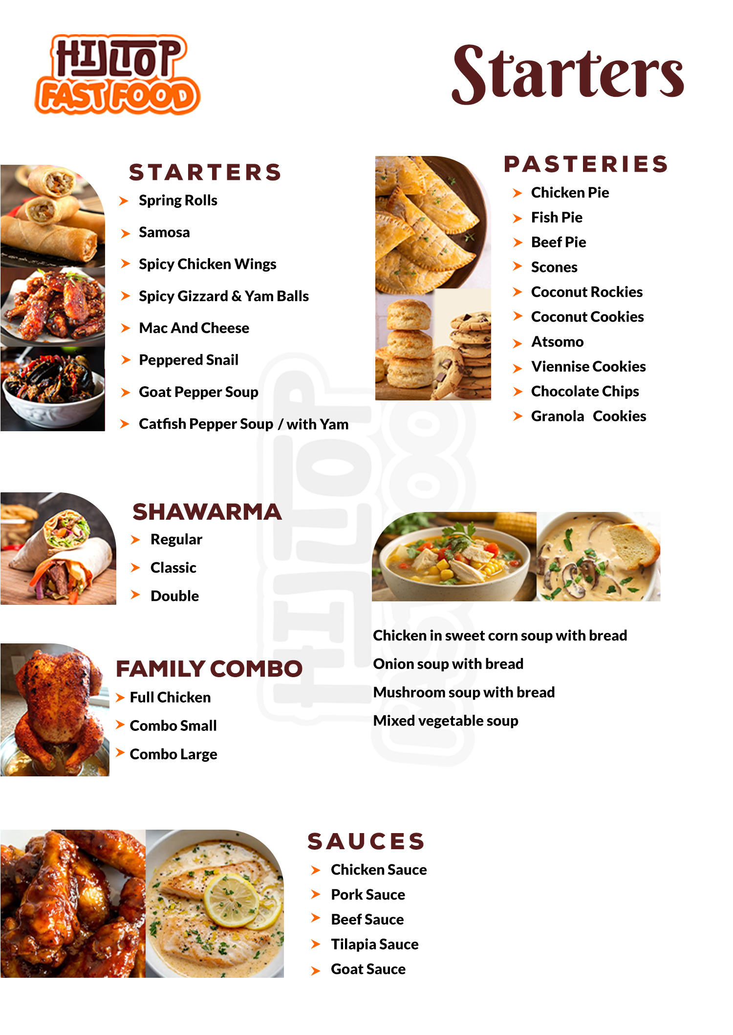 Hilltop FastFood Menu